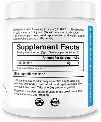 Miniatura 3 de Glutamina micronizada - 0.18 oz de L-glutamina pura en polvo para recuperación muscular, salud intestinal y apoyo inmunológico 100 porciones