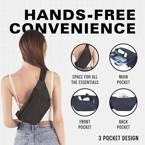 Miniatura 6 de Riñonera con cinturón - Bolso cruzado de cintura para hombres o mujeres - Riñonera grande impermeable y sin manos para senderismo, correr y viajes