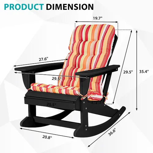 Miniatura 3 de Sundale Outdoor Adirondack - Mecedora con cojín, plástico de polietileno de alta densidad para todo tipo de clima, resistente al agua para Negro