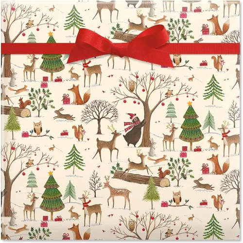 Rollos de papel de regalo navideño Current, envoltura de regalo navideña premium de bosque navideño, rollo jumbo de 23 pulgadas x 32 pies, 61 pies
