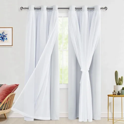 Miniatura 106 de Hiasan Cortinas opacas con superposición transparente, aislamiento térmico para mezclar y combinar de doble capa, cortinas de oscurecimiento de Beige