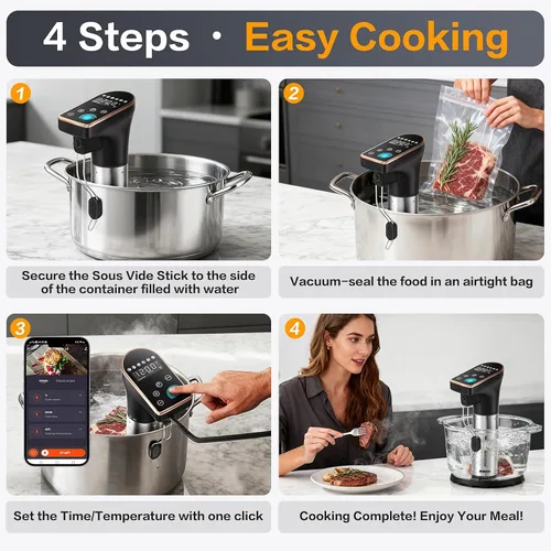 Miniatura 4 de Sous Vide - Cocina de precisión de 1300 W, WiFi 2.4, circulador de inmersión silencioso con motor sin escobillas, IPX7 totalmente impermeable, 6 NI