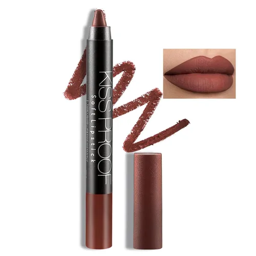 Miniatura 24 de Boobeen Lápiz labial mate de lápiz labial cremoso aterciopelado, cobertura completa, alto pigmento, impermeable, de larga duración, para mujeres