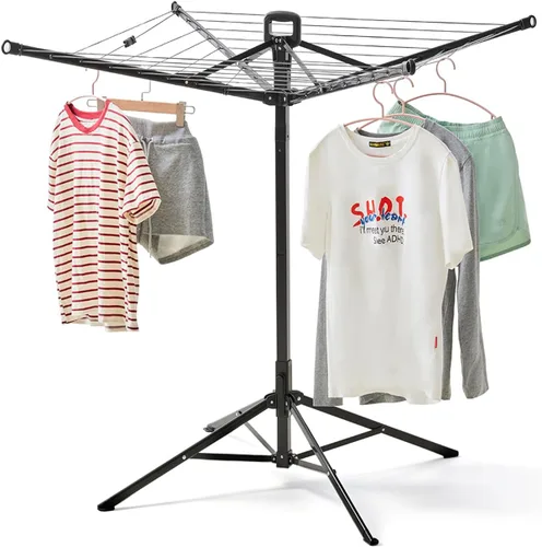 Miniatura 9 de JS HANGER Tendedero portátil de aluminio de 4 brazos con estaca de tierra, bolsa de transporte, 28 líneas con tendedero para paraguas de 65 pies