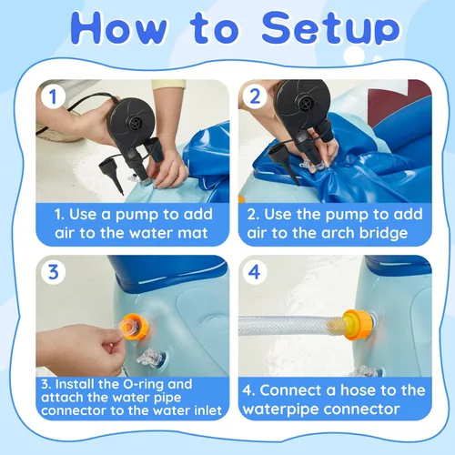 Miniatura 5 de Gleamkid Aspersor de tiburón gigante para niños, juguetes inflables de agua con rociador de 360°, 4 anillos de lanzamiento de plástico, juego