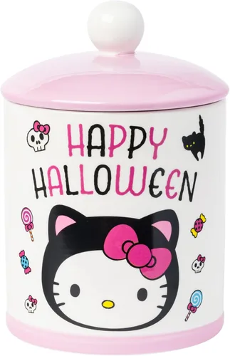 Miniatura 20 de Silver Buffalo Sanrio Hello Kitty Tazón de galletas diseño de gatito rosa tamaño mediano de cerámica Hello Kitty Waving (cerámica)