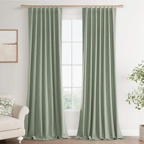 Miniatura 44 de Joywell 2 cortinas opacas 100%, lino, beige natural, trabillas traseras/cinta con ganchos, aislantes, de dormitorio, comedor, sala, puerta corrediza