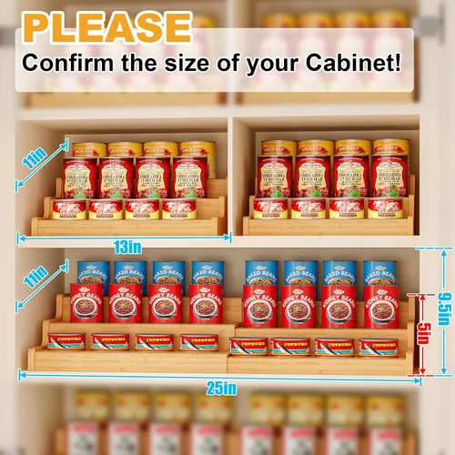 Miniatura 5 de Organizador de latas de bambú expandible para despensa, soporte de almacenamiento de latas ajustable de 3 niveles, organizador de soda con capacidad