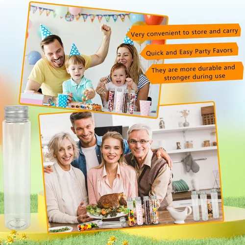 Miniatura 4 de 50 tubos de ensayo de plástico con tapón de rosca, tubos de ensayo transparentes de 3.7 fl oz con tapa, tubo de ensayo transparente de fondo plano