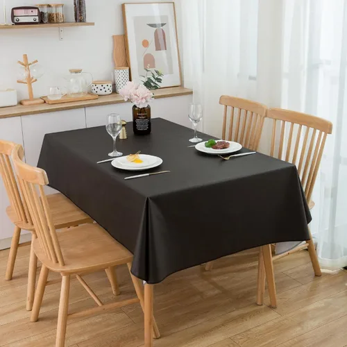 Miniatura 8 de LIBERECOO Mantel de vinilo con reverso de franela, negro sólido, impermeable, resistente a las manchas, mantel de mesa fácil de limpiar