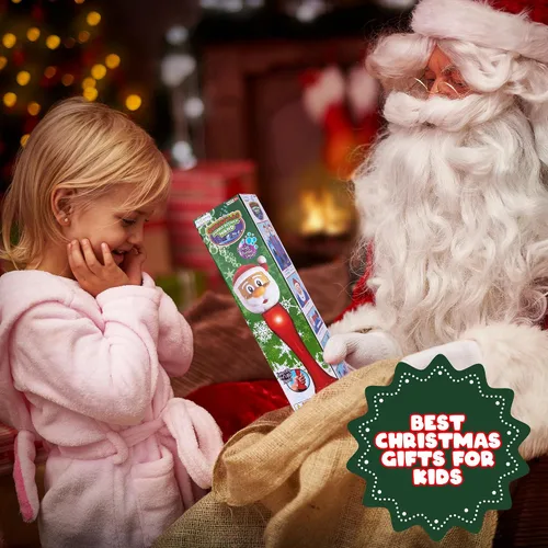 Miniatura 6 de ArtCreativity Varita de burbujas de Papá Noel iluminado para niños, regalos de Navidad para niños, soplador de burbujas de 14 pulgadas con luz