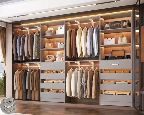 Miniatura 13 de Aheaplus Sistema de Armario con 8 Cajones de Madera, Sistema Organizador de Armario de Madera con Torre, Organizador de Vestidor Perchero de Armario