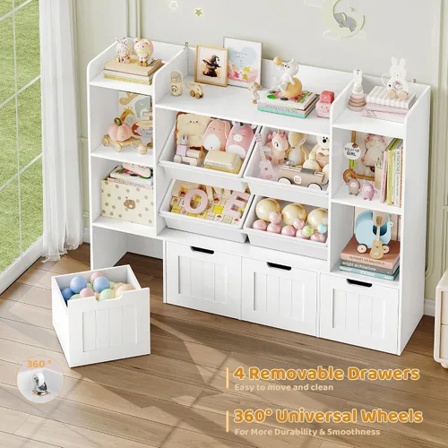 Miniatura 10 de Organizador de almacenamiento de juguetes, Organizador de juguetes con 4 cajones móviles y 4 contenedores de cajas, Organización de almacenamiento