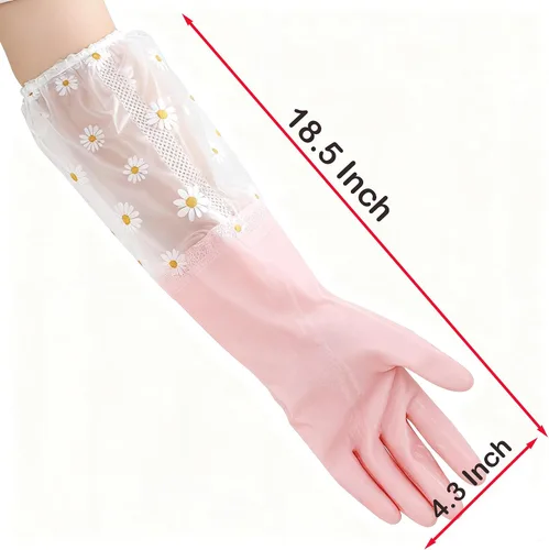 Miniatura 2 de Dishwashing Cleaning Gloves Waterproof Tear-Resistant Household Rubber Cleaning Gloves with Long Elastic Cuffs