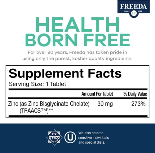 Miniatura 3 de Freeda Zinc quelado 30 mg – TRAACS® Bisglicinato de zinc para alta absorción – Vegano, Kosher, suave para el estómago – Apoyo inmunológico