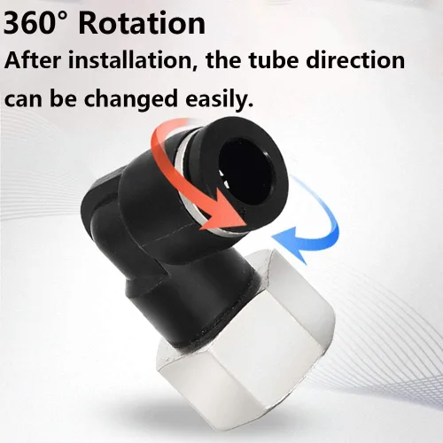 Miniatura 6 de 5 piezas de codo hembra neumático de 1/4 "tubo OD x 1/4" NPT rosca empujar para conectar accesorios de aire, 90 grados NPT hembra niquelado línea