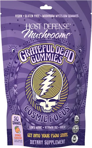 Host Defense Cosmic Focus Grateful Dead - Gomitas de hongos con melena de león, B12 y niacina - Apoya la concentración, la memoria, la función