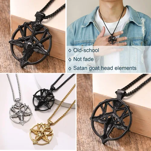 Miniatura 6 de TempBeau Collar con colgante de pentagrama satánico baphomet Hecho a mano cadena de eslabones de pentáculo boca abajo iglesia satanista punk gótico