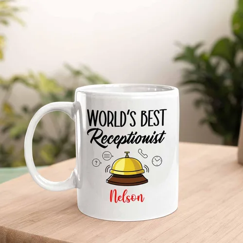 Miniatura 3 de World's Best - Taza de café blanca de recepcionista de 11 onzas, 15 onzas, taza de café de recepcionista personalizada, la mejor taza de viaje