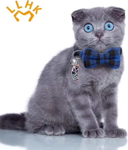 Miniatura 7 de LLHK Paquete de 4 collares de gato pequeños con pajarita y campana, collar personalizado para gatito para niñas y niños, ajustable de 7 a 12