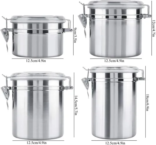 Miniatura 4 de Yosoo Recipientes de almacenamiento de acero inoxidable con tapas, recipiente hermético para café, té, azúcar y frijoles, tapa transparente