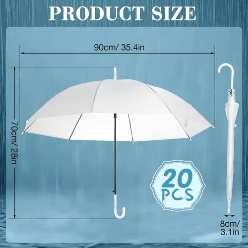 Miniatura 2 de Saintrygo Paquete de 20 sombrillas de boda con mango de gancho en J, resistentes al viento, paraguas grande de burbujas para adultos y niños, lluvia