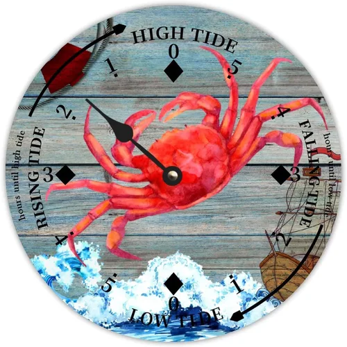 Miniatura 23 de Reloj de marea de estrella de mar oceánico, silencioso sin tictac, funciona con pilas, reloj de marea de madera, arte de pared, reloj de movimiento