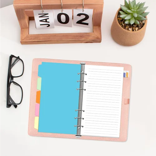 Miniatura 6 de Paquete de 2 recambios de papel rayado A6 para carpeta personal Filofax, 160 hojas/320 páginas de papel con 5 separadores de carpetas coloridos