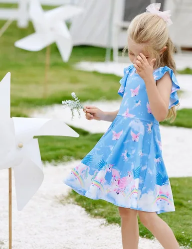 Miniatura 2 de LaBeca Vestidos de Niñas Sin Mangas de Manga Larga para Niñas Pequeñas y Grandes Unicornio Sirena Vestidos Casuales
