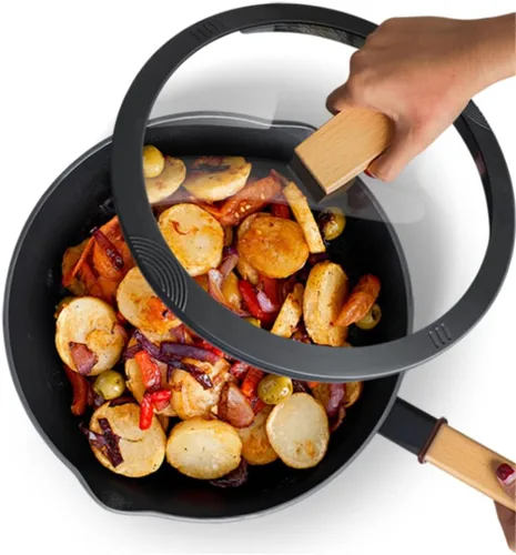 Miniatura 3 de Juego de utensilios de cocina sartén antiadherente cocina cocina comedor bar cocina inducción (color : negro, tamaño: 2 piezas a)