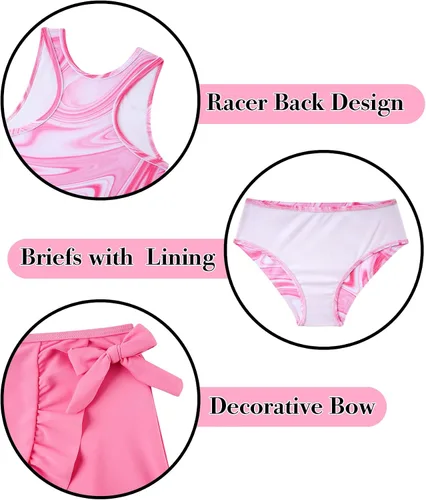 Miniatura 66 de Traje de baño tankini de 3 piezas para niñas, lindo bikini con salida de baño con falda de playa de 5 a 16 años