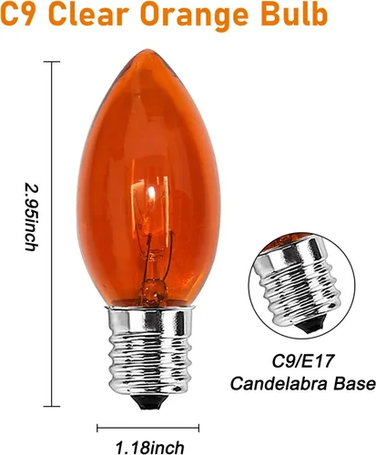 Miniatura 2 de Paquete de 25 bombillas rojas de Navidad de repuesto, bombilla de luz roja de Navidad C9 de cerámica para luces de cadena de fiesta
