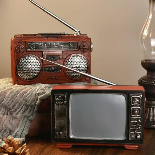 Miniatura 3 de Estatua retro de radio para decoración del hogar, figura de TV retro para estante, estantería, mesa, oficina, sala de estar (radio)