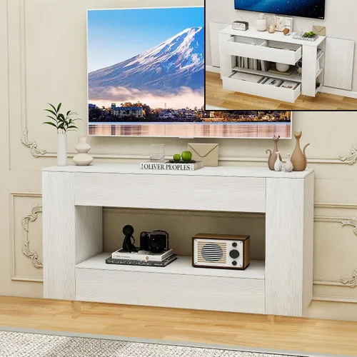 Miniatura 11 de Mueble de TV de alto brillo con 2 cajones grandes y puertas abiertas, moderno mueble de almacenamiento para consola de TV para sala de estar, Negro