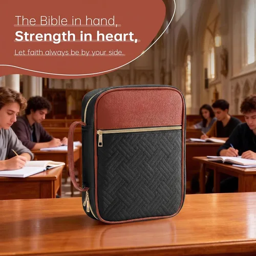 Miniatura 6 de Funda para la Biblia, funda para libro de la Biblia para mujeres y hombres, funda de transporte de lona, protector de libros acolchada de cuero