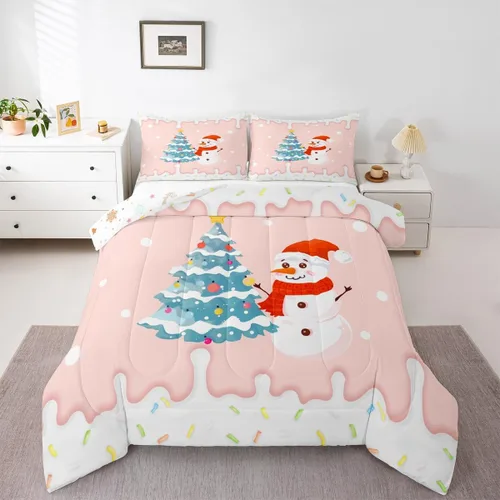 Miniatura 25 de Juego de edredón de Feliz Navidad, tamaño individual, juego de ropa de cama de flores rojas de Navidad, bayas y hojas, para niños y hombres, juego