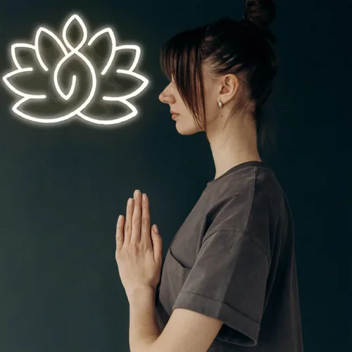 Miniatura 7 de Letrero de neón de meditación de Lotus – Decoración de sala de yoga cálida y brillante, arte de pared Zen para el hogar y espacio espiritual, arte