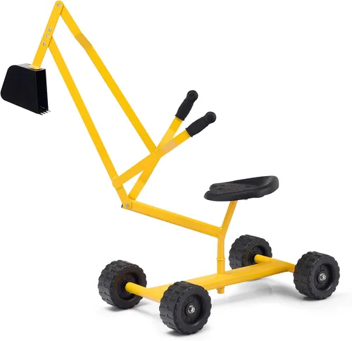 Miniatura 9 de Costzon Excavadora de arena para niños, excavadora de cuchara de excavación de acero resistente con asiento giratorio de 360°, 4 ruedas engrosadas