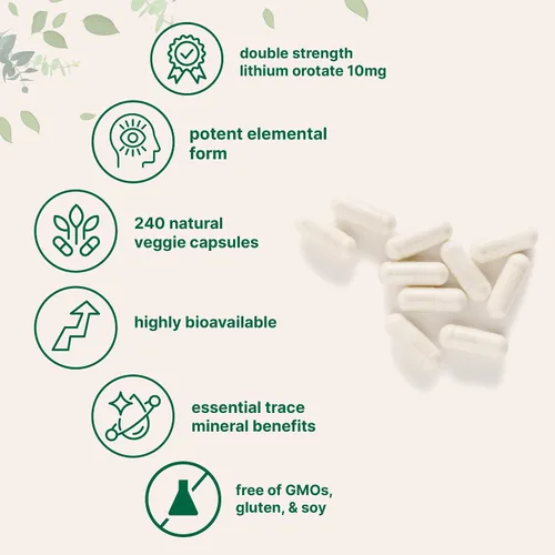 Miniatura 3 de Orotato de litio de 10 mg, 240 cápsulas vegetales 5 mg por cápsulas Mineral traza de alta biodisponibilidad Envejecimiento saludable