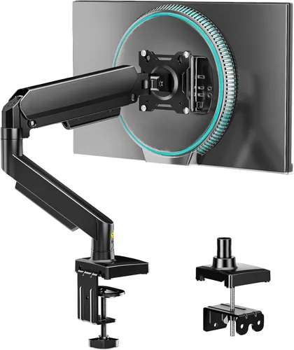 Single Monitor Arm, Monitor Mount for 17-32 inch Screens Gas Spring Adjustable Monitor Stand, Vesa Mount with Clamp and Grommet Aluminum Base - Fits