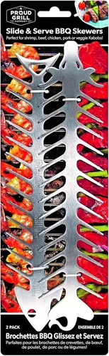 Miniatura 8 de Proud Grill Slide & Serve BBQ - Juego de 2 brochetas reutilizables de acero inoxidable Ideal para asar shish Kabobs Uso para carne de res