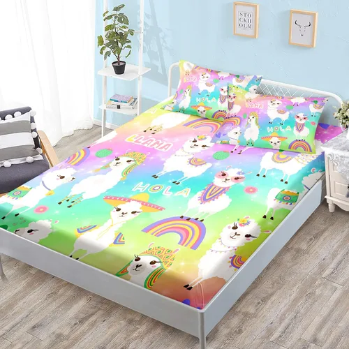 Miniatura 15 de HOSIMA Juego de ropa de cama de 3 piezas para niños, color negro, tamaño individual, sábana bajera ajustable de ajolote de dibujos animados, vida