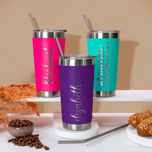 Miniatura 9 de Vasos personalizados, vaso de acero inoxidable con tapa Tazas personalizadas Rosa claro