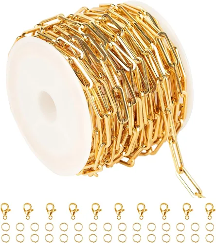 Miniatura 11 de UMAOKANG Cadena de eslabones de plata de 32.8 pies, cadena de acero inoxidable, cadena de rollo a granel con cierre de langosta y anillos de salto