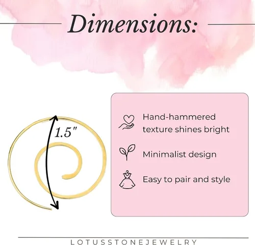 Miniatura 64 de Aretes de aro finos martillados, elegantes plata esterlina geométrica sólida, relleno de oro y relleno de oro rosa; para mujer por Lotus Stone