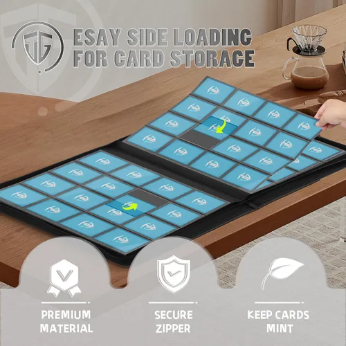 Miniatura 5 de Carpeta con cremallera de 16 bolsillos para más de 1000 tarjetas, bolsillos laterales seguros de carga, carpeta de álbum de tarjetas Naranja 16