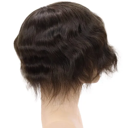Miniatura 6 de Toupee para hombres europeos sistemas de reemplazo de cabello humano real para hombres, postizos finos, centro de encaje, piel más gruesa, pieza