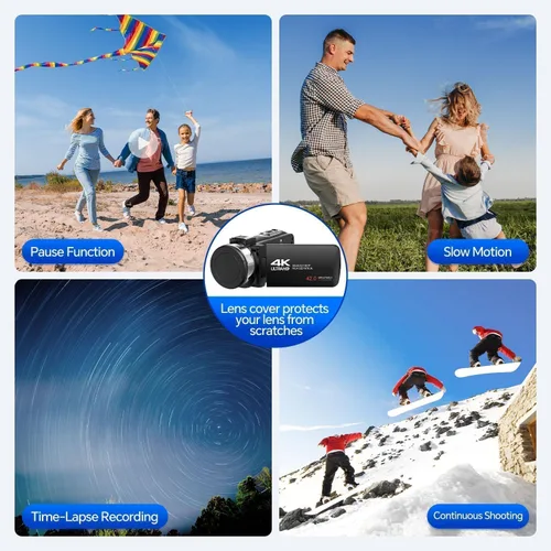 Miniatura 6 de Videocámara Camcorder 4K 42MP, pantalla de 3.0" con rotación de 270°, cámara de vlogging para YouTube, videocámaras con zoom digital de 18X, 2
