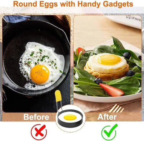 Miniatura 3 de Paquete de 2 anillos de huevo, herramienta de molde redondo para el hogar, anillos redondos de cocina de huevos de 3 pulgadas para freír, moldear