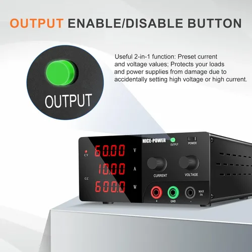 Miniatura 5 de NICE-POWER Fuente de alimentación de CC variable, fuente de alimentación de banco de alta potencia de 60 V 10 A 600 W con perilla de codificador e